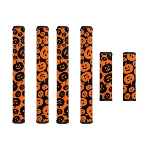 Image of Refrigerator Door Handle Covers Set of 6 Washable Kitchen Appliance Decor Handles Keep Clean, Halloween Kitchen Decor, Pumpkin Print Orange Black