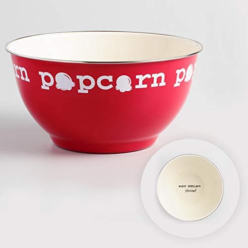 Popcorn Serving Bowl - Large Reusable Popcorn Containers - Ideal Gift for Family Movie Night, Party, Picnic - Red Metal Snack Bowl - Popcorn Mixed Serving Dish - Light & Sturdy by WorldMarket