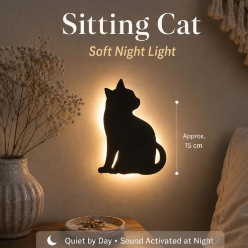 Cat Shadow Night Light Set, LED Cat Silhouette Wall Light with Light & Sound Sensor, Cute Animal Projection Lamp, Warm Ambient Night Lamp for Bedroom, Hallway Decor, Cats Lovers Gift (B.) - Image 7