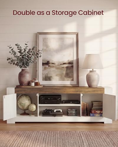 Image of VASAGLE TV Stand, Farmhouse Entertainment Center with Storage Cabinets | Media Console Table for Living Room, Bedroom, for 80 Inch TV, Rustic White and Honey Brown ULTV624W201S