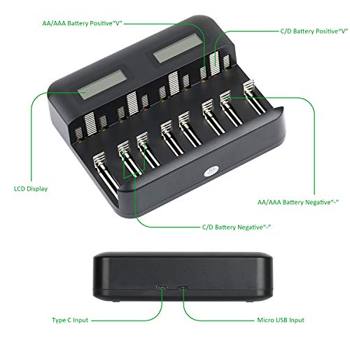 Snado AA AAA C D batterijlader, 8 sleuven slimme snellader met LCD-scherm voor AA AAA C D Ni-MH/Ni-Cd oplaadbare… - Afbeelding 6
