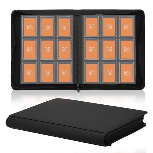 Toploader Binder Trading Card Binder Storage Hold up 288 Cards 9-Pocket Top Loader Binder with Sleeves for 3x4 Rigid Toploaders Hard Cases (9Black)