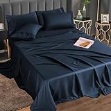 MCO Bedding Queen Bed Sheets Set - Rayon Derived from Bamboo Sheets - Cooling Breathable Bedding Set with 16' Deep Pocket Design (6 Pieces, Queen, Navy Blue)