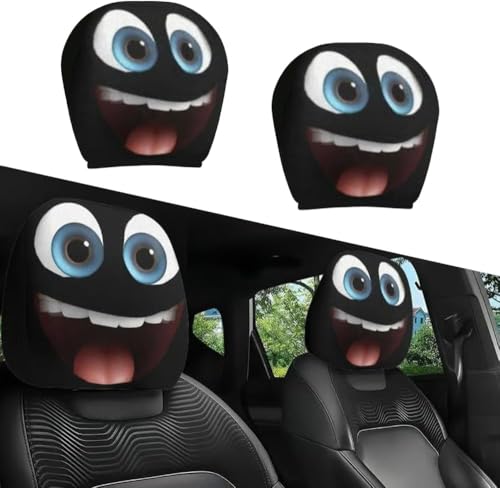 Lightyard 2 Pair Funny Car Headrest Covers, Cute Cartoon Eyes Car headrest covers, Universal Fit Car-Seat Head Rest Cover, Washable & Elastic, for Auto Front Seat Rest Halloween Decoration (Type-E)