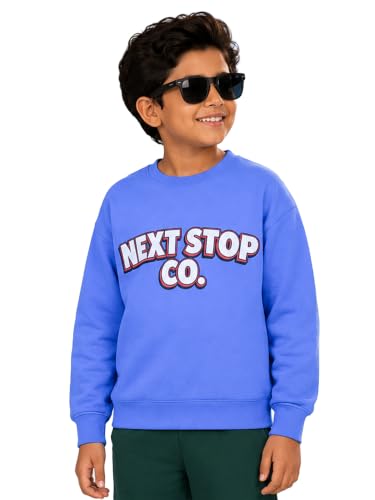 Image of KiddoPanti Boys Solid Round Neck Full Sleeve Fleece Sweatshirt | 60% Cotton 40% Polyester | Soft Warm Winter Pullover | Ribbed Cuffs & Hem | Casual Winter Sweatshirt for Kids