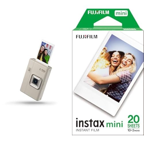 Fujifilm instax mini LiPlay+, Sand Beige - Fotocamera Istantanea Ibrida e Stampante per Smartphone + Confezione da 20 Pellicole mini