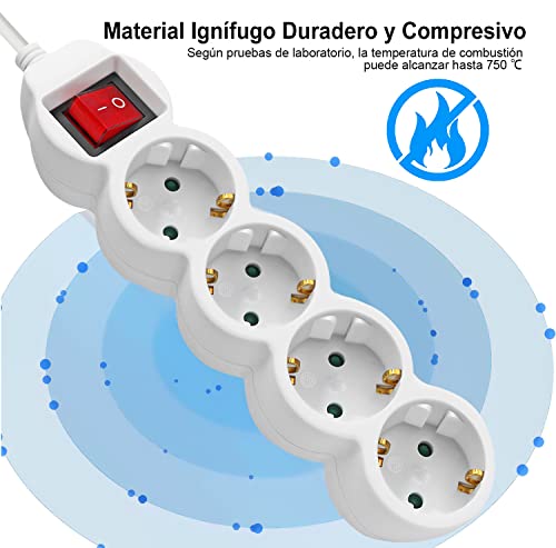 EXTRASTAR Regleta alargador de 3 Metros con 4enchufes e Interruptor Blanco - Image 4