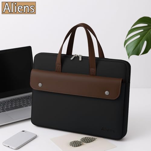Image of Aliens 14.1 inch Premium Vegan Leather Laptop Sleeve /Case Cover Bag, Padded Laptop Compartment Office Handbag for MacBook air /pro, Dell, Lenovo, Acer, Asus, Notebook, Tablet, ipad-BLK