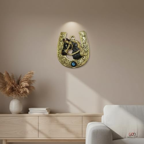 Image of Salvus APP SOLUTIONS Artisan-Crafted Metal Horse Shoe Figurine: A Stylish and Symbolic Touch for Home Decor (Gold Hair 3x4 in)