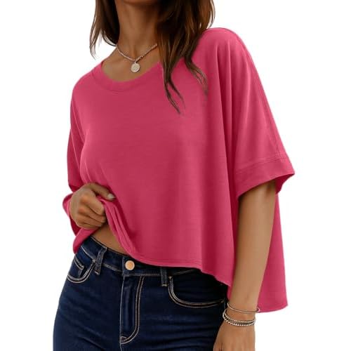 rosemia Oversized Tshirts for Women Summer Graphic Half Sleeve Crop Tops Casual Blouses 2026