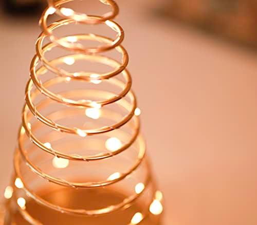 Marco Paul Christmas Gold Tree Ornament Indoor LED Festive Décor Spiral Pre-Lit Xmas Tree Decoration Battery Operated Table Centrepiece Light Up Tree