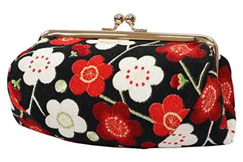 小紋工房 がま口コスメポーチ モダン梅(黒) 化粧ポーチ 二越ちりめん 京都 和KOMONO 江戸小紋 0105