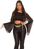 Langarm Croptop im Latina-Style Gr. XS-L, Crop Top Shirt Damen bauchfrei (T9245 schwarz XS 900910)
