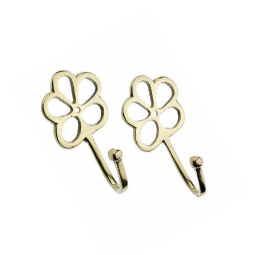 Clover Metal Curtain Tie Back Hooks, Brass, Pair