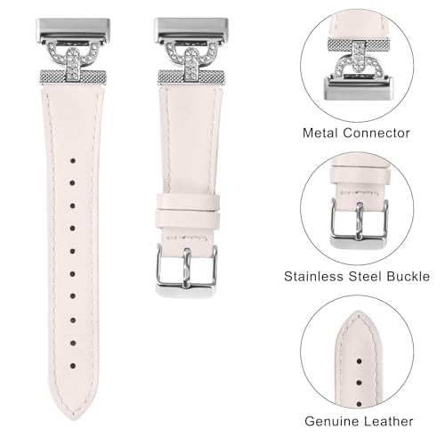 Luxe Leather Bands Compatible With Fitbit Versa 4/Versa 3/Sense 2/Sense Bands For Women D-shaped Bling Metal Buckle Replacement Straps.