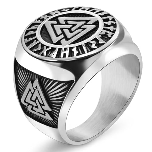 Anillo eltic triangular de acero de titanio para hombre, anillo nórdico vikingo, joyería medieval, regalo para él, aniversario, cumpleaños, 11