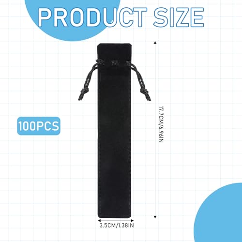 Image of 100 Pieces Velvet Pen Pouch with Drawstring, Black Pen Sleeves Nylon Pens Packing Bags Pencil Pouch Single Pens Sleeve Holder for Student Adult Office Business School Supplies