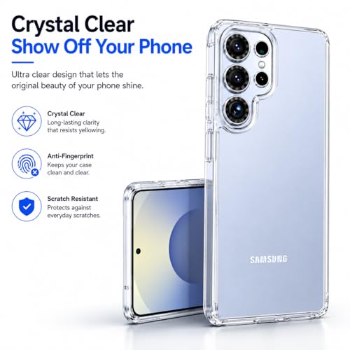 Image of DIZORO for Samsung Galaxy S25 Ultra 5g Case Clear,[30X Anti-Yellowing] Galaxy S25 Ultra Phone Case with Hard Back & Soft Edge,[15FT Mil-Grade Protection] Back Cover for Galaxy S25 Ultra- Transparent