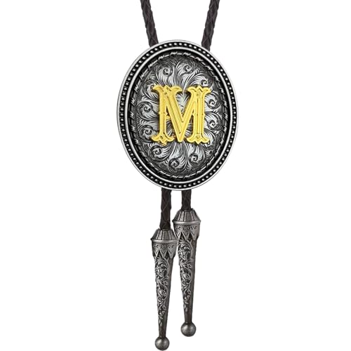 Image of HUABOLA CALYN Bolo tie for Men, Western Cowboy Golden Alphabet Initial Letter ABCDJMR to Y Costume Bolo ties Neckties