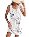 WNEEDU Sommerkleid Damen Ärmellose Strandkleid U Ausschnitt Kordelzugkleid Luftiges Kleid Sommer mit Taschen Florales Weiß M