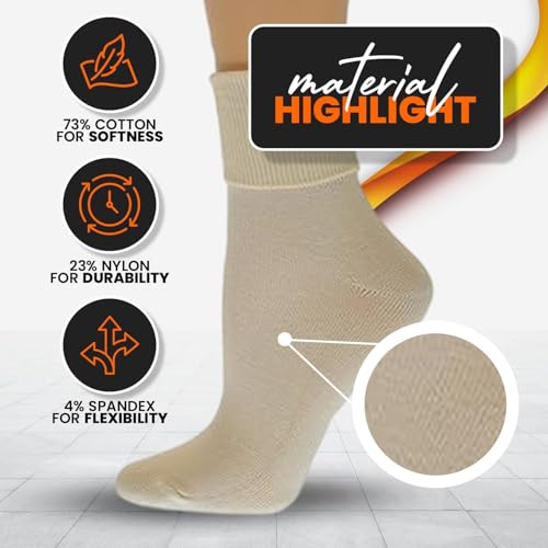 Image of 3 Pack Women's Ankle Socks - Organic Cotton Crew Seamless Toe Socks - Soft Non‑Binding Cuff Best for Sensitive Feet-Size 4-10
