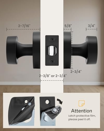 Image of Goldenwarm Black Door Knobs Passage, Zinc Alloy Keyless Matte Black Door Knobs Interior for Hallway & Closet & Living Room, Non-Locking Function, Adjustable & Reversible (2 Pack)
