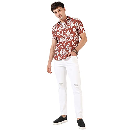 Image of CAHOOT Men's Button Up Shirt for Casual Wear | Regular Fit | Poly Lycra Shirt Crafted with Short Sleeve & Enhanced Stretch Comfort Fit for Everyday Wear