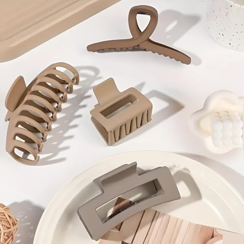 Image of Bakefy- 4 pcs Extra Large Hair Claw Clips for Thick Long Hair, Non-Slip Square Rectangle Jumbo Big Strong Hold Jaw Clip, Xl Jumbo Claw Clips for Women, Neutral