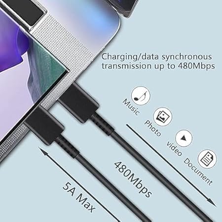 Image of Original 25W Original Charger Adapter with Type C to Type C Cable Compatible for Sam Sung Galaxy M34 5G,M53 5G,F23 5G,M14 5G,F14 5G,M33 5G,A34 5G,A54 5G Fast Travel Adapter (DEC82)