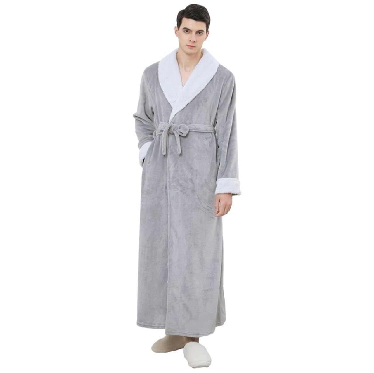 Albornoz Ducha Batas De Hombre Y Mujer, Bata Baño Suave Cálida Invierno, Largas Felpa con Cinturón Exterior Accappatoio para Viajes(G,M)