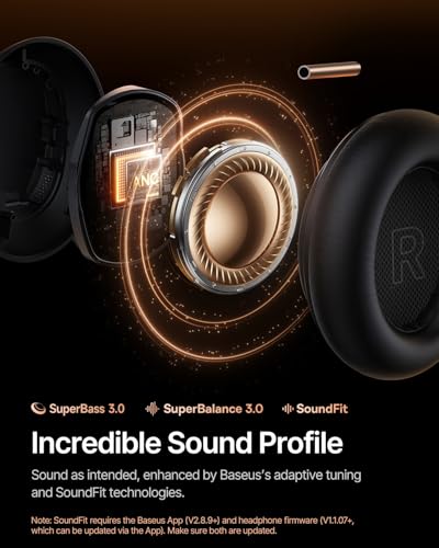 Image of Baseus Inspire XH1 Adaptive Active Noise Cancelling Headphones, Sound by Bose, Dolby Audio, Premium Real-Time Adaptive ANC, Adaptive Tuning Rich Sound, Hi-Res Audio, 100H Playtime - Cosmic Black