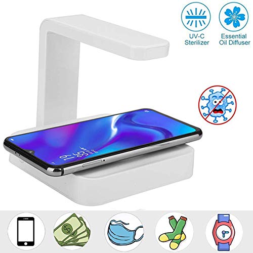Mustbe Strong UV Sanitizer Smartphone 253.7Nm Blue Light LED 5W Prise en Charge Et L'arrêt Automatique De Charge 10W Mode sans Fil Portable Compatible avec Le Téléphone Cellulaire Et Gadgets,Blanc