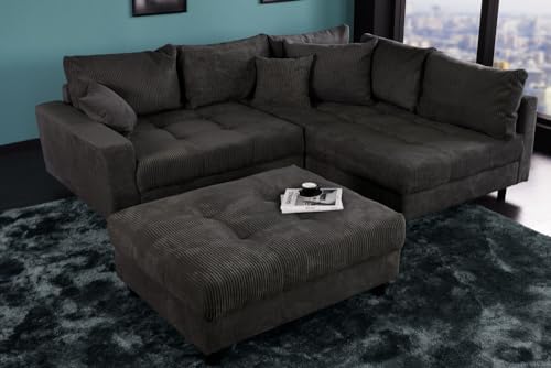 Riess Ambiente Modernes Ecksofa Kent 220cm dunkelgrau Cord inklusive Hocker Federkern Wohnlandschaft Sofa Couchgarnitur – Bild 5