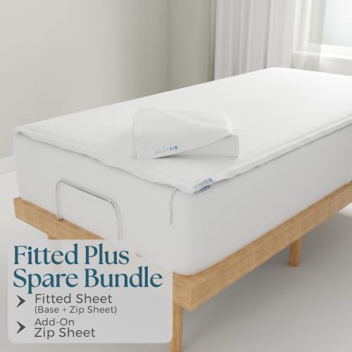 Image of QuickZip Includes 1 Fitted Sheet Base & 2 Zip-On Sheets - Easy to Change, Won't Pop Off Twin Sheet - Soft Sateen 400 TC Cotton - 15 inch Deep Pockets Twin Size - White