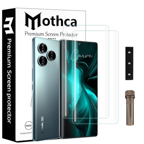 Image of Mothca Curved UV Tempered Glass Screen Protector for Lava Blaze Curve 5G | Transparent | Pack of 2 | Borderless Full Screen Coverage with UV Installation Kit