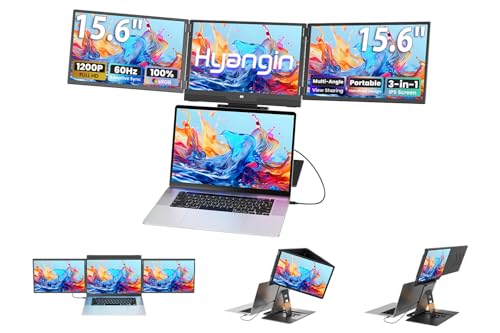 Image of Hyangin Triple Screen Laptop Monitor Extender 15.6 inch, 2026 Upgraded One Cable Connection Quad Monitor Setup, 1200P FHD Portable Triple Monitors for Laptop, Compatible with Windows /Mac /Chrome OS /Phones