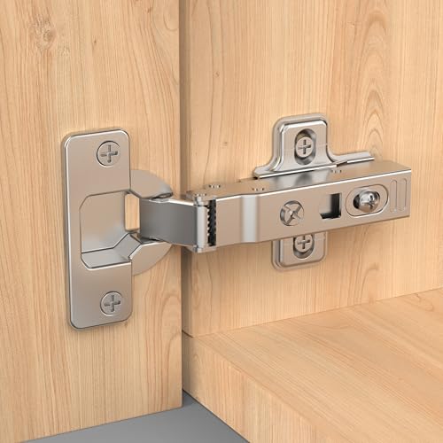Furniware 2 piezas de bisagras de cierre suave para esquinas, bisagras para armario con distancia entre agujeros de 52 mm, bisagra angular de 105 grados para cocina, topes de 35 mm, bisagras para