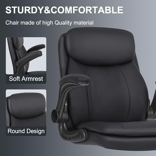 Image of Misolant Drafting Chair, Tall Office Chair for Standing Desk, High Leather Executive Office Chair with Adjustable Height and Flip-up Armrest for Counter Height Desk