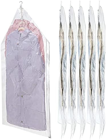 Hanging Vacuum Storage Bags for Clothes 6 Pack Jumbo Space Saver Bags, Vacuum Seal Bags for Clothing Storage, Compression Storage Bags for Long Coat Dress Garment Jacket, Closet Organizer, Reusable