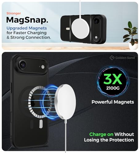 Image of Golden Sand Rugged Frosted MagSnap Back Cover Case for Apple iPhone Air, iPhone 17 Air 5G Compatible with MagSafe - Semi Transparent,Shockproof, Slim, Matte Grip, Strong Magnets (Space Black, TPU+PC)