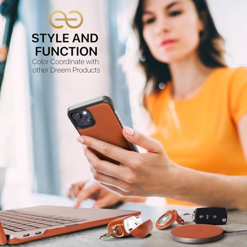 Image of dreem Fibonacci Compatible with iPhone 14 Plus Wallet case / 2-in-1 Shockproof case and Detachable Vegan Leather Folio, MagSafe Compatible, RFID Protection [Caramel]