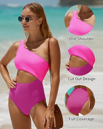 Image of Women's One Piece Swimsuit- One Shoulder Bathing Suit Cutout Tummy Control Swimwear