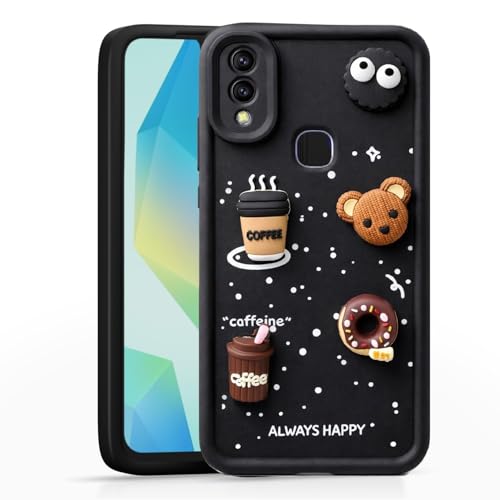 Image of Bintage Case Cute Fun Taddy| 3D Ball Bear| Donut| Coffee Rubber Case Camera Protection Back Cover Compatible for Vivo V11 / Vivo V11i - Black