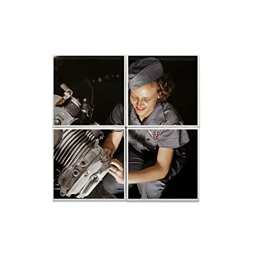 Carreaux céramique Seconde Guerre Mondiale femme mécanicien WWII 4x