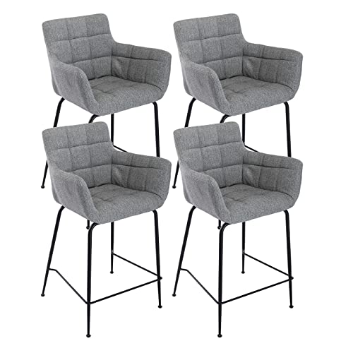 chairus Taburetes de Bar Juego de 4 con Reposabrazos Taburetes de Cocina de Tela Moderno Taburetes Altos de Mostrador con Reposapiés (Gris-4) Cover