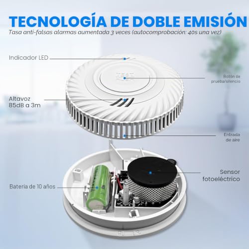 Detector de humo con batería de 10 años que evita descuidos e incendios 7