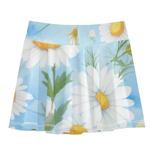 Joisal White Daisies Green Leaves Toddler Tennis Skirts Kid Teen Athletic Shorts for Girls Skorts School 4t2