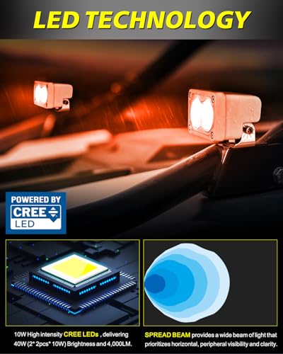 Image of Red LED Pods Waterproof 3 inch 40W CREE LED Marine Navigation Lights | IP68 Waterproof, High Intensity CREE LEDs, Diffused Flood Beam, White Housing Red LED Pod lights for Truck Boat Wraning Chase
