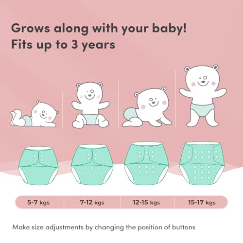 Image of Mylo Essentials Cloth Diaper for Babies 0 to 3 years | Oeko-Tex Certified | 5kg-17kg | Reusable with Adjustable Snap Button | Pack includes 3 Diaper & 3 Wet-Free Inserts-(ABC, Twinkle, Floral)