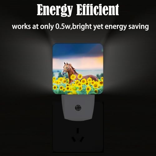 Image of Sunflower Farm Animal Horses Night Light,Plug Into Wall with Dusk to Dawn Light Sensors, Warm Nightlights for Bedroom, Bathroom, Hallway, Kitchen, Gifts Ideal for Boys Girls Women Men
